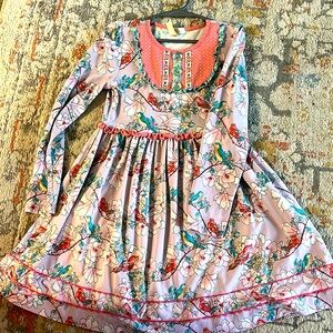 Matilda Jane Girl’s Long Sleeve Floral Bird Twirl Justine Dress Size 8